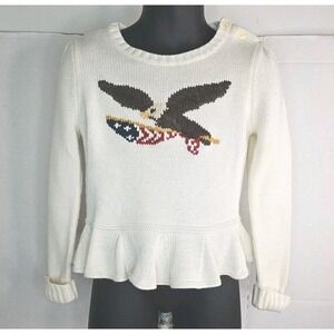 American Living Flag Eagle Girls Sweater Ruffles Ivory Patriotic 3T